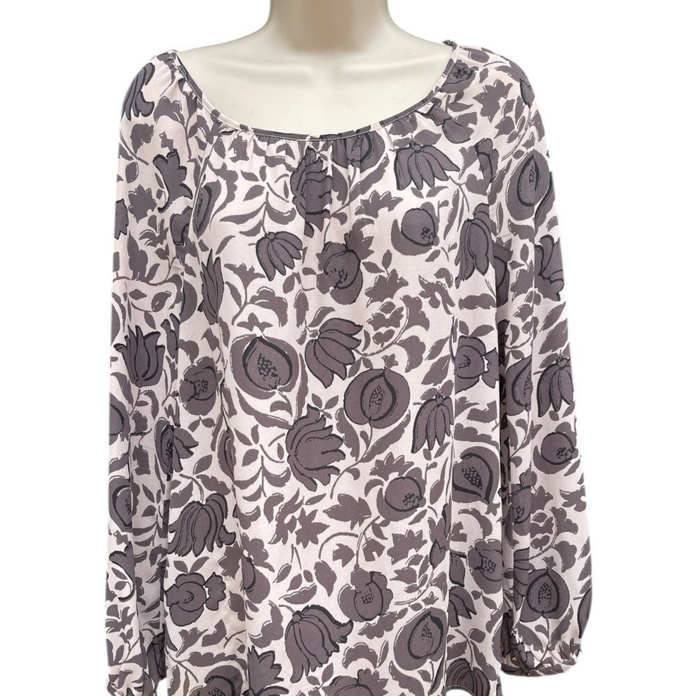 LOFT Brown and cream Floral Blouse Medium bottom Sleeve